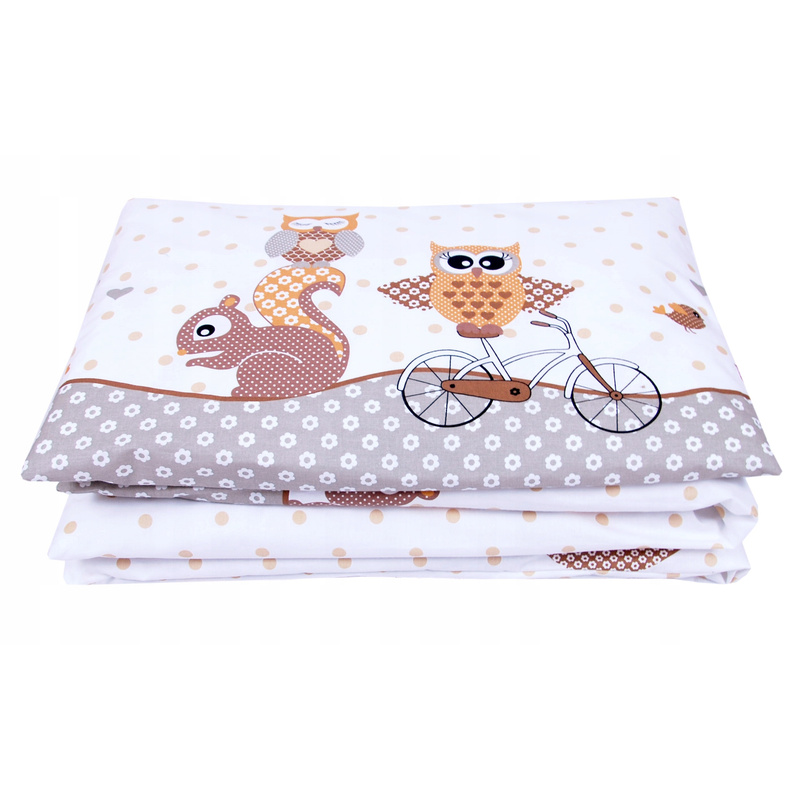 BabyLux 4-dijelni set posteljine za bebe 120x60cm & 120x90cm - 100% pamuk, uključuje navlaku za poplun, jastučnicu, rubnik, plahtu s gumicom - bež dizajn sova - Slika 3