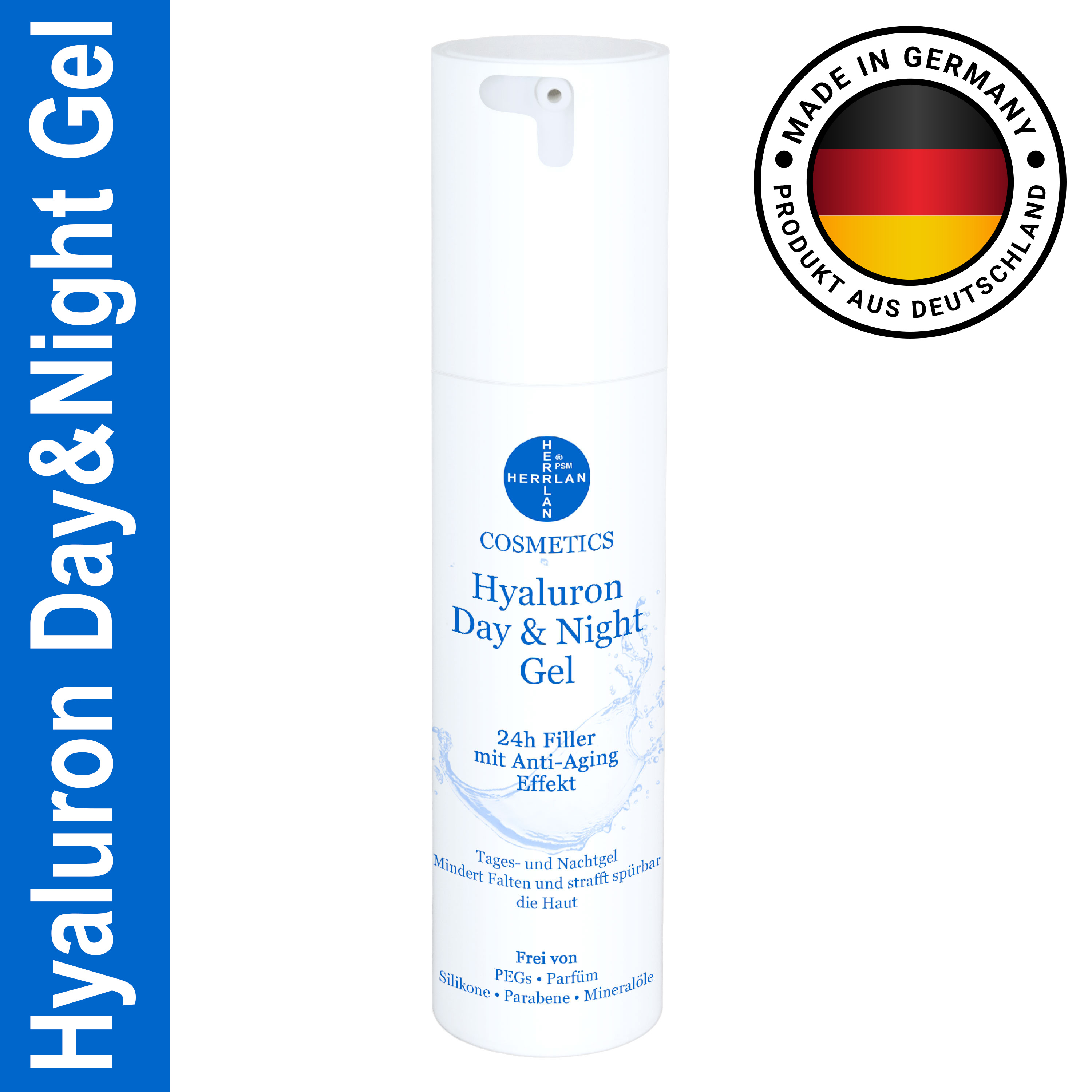 HERRLAN® Hialuronski Gel za Dnevnu i Noćnu Njegu - 50 ml - Hidratantna Njega s Hialuronskom Kiselinom - Anti-Aging Gel za Dnevnu i Noćnu Upotrebu - Proizvedeno u Njemačkoj