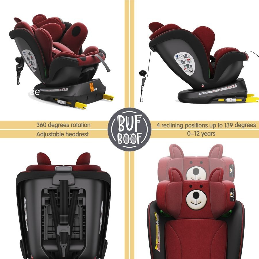 TWT Plus iSize Buf Boof UrsPurple Dječja sjedalica s ISOFIX-om, 360° rotirajuća, gornji pričvrsni remen, 0-36 kg, 40-150 cm - Slika 11