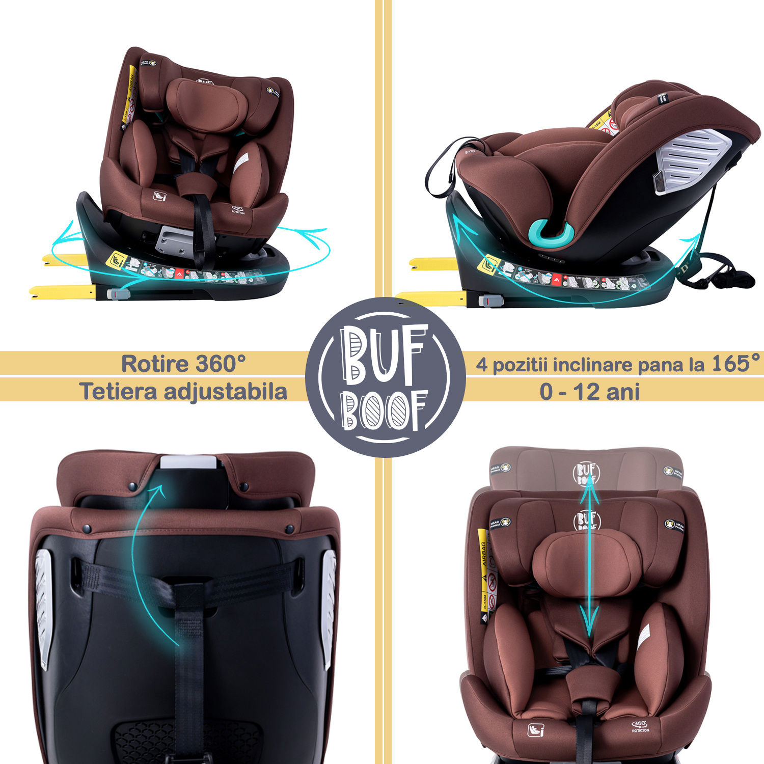 Saphir DELUXE Auto Stolica BUF BOOF Isize Coffee s Isofix Pozicijom, rotirajuća 165 stupnjeva, 360 stupnjeva, 40-150 cm - Slika 4