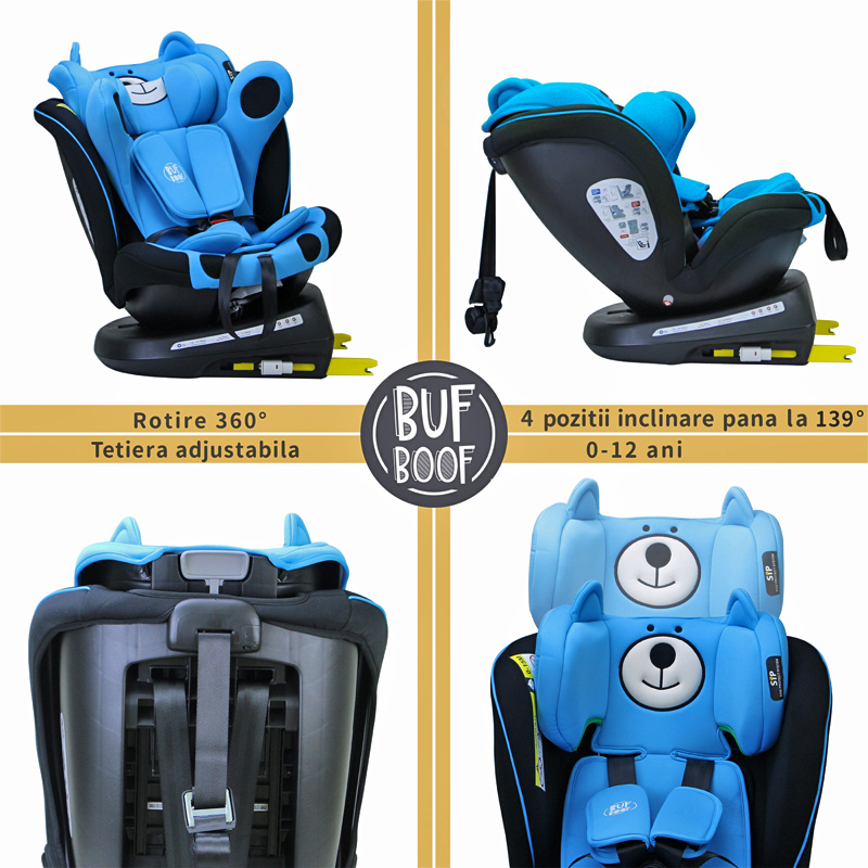 TWT Plus iSize Buf Boof UrsPurple Dječja sjedalica s ISOFIX-om, 360° rotirajuća, gornji pričvrsni remen, 0-36 kg, 40-150 cm - Slika 19