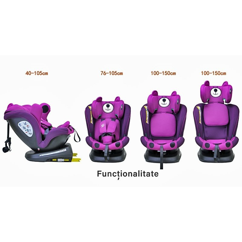 TWT Plus iSize Buf Boof UrsPurple Dječja sjedalica s ISOFIX-om, 360° rotirajuća, gornji pričvrsni remen, 0-36 kg, 40-150 cm - Slika 5
