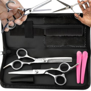 XXL Profesionalni Set za Frizerstvo - 7-Dijelni Set s Makazama za Kosu i Bradu, Nehrđajućim Čeličnim Škarama, Češljem od Ugljičnog Čelika, Kutijom od Kromiranog Čelika