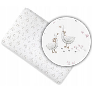 Pamučna navlaka za dječji krevetić 140x70 cm s elastičnom trakom - Uzorak "Patke s ružama" - Posteljina za bebe - Visoka kvaliteta, prozračna, izdržljiva
