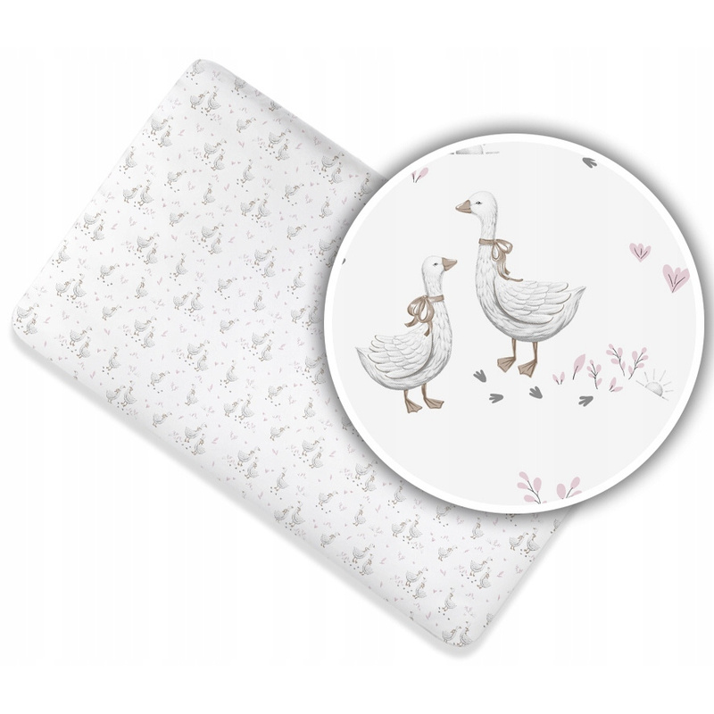 Pamučna navlaka za dječji krevetić 140x70 cm s elastičnom trakom - Uzorak "Patke s ružama" - Posteljina za bebe - Visoka kvaliteta, prozračna, izdržljiva