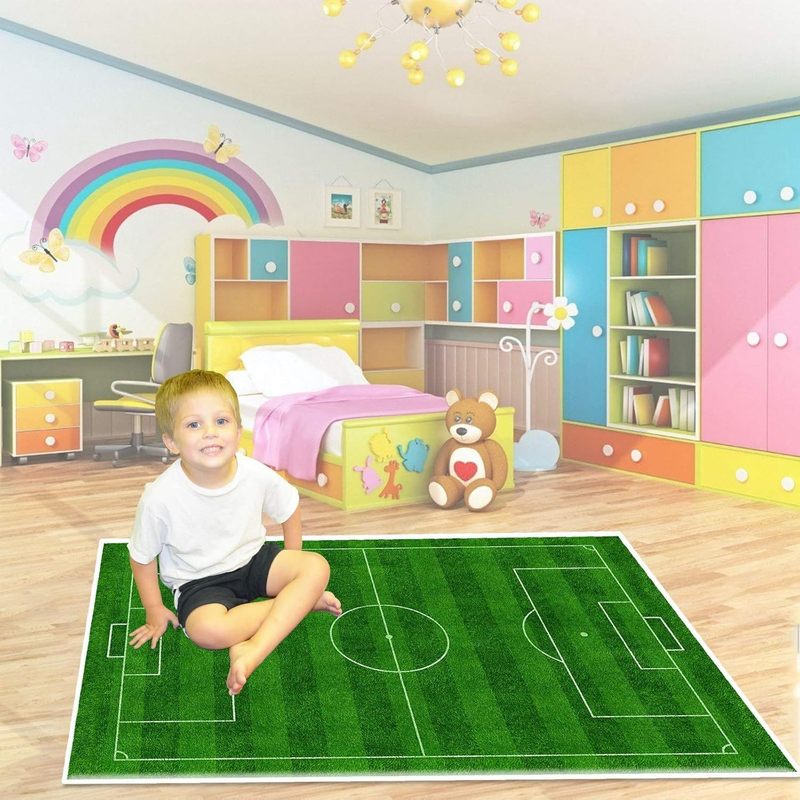 Podloga za igru za djecu 160×230 cm s temom nogometnog terena, debljine 6 mm, mekani edukativni tepih s protukliznom podlogom za dječju sobu, spavaću sobu i igraonicu. - Slika 3