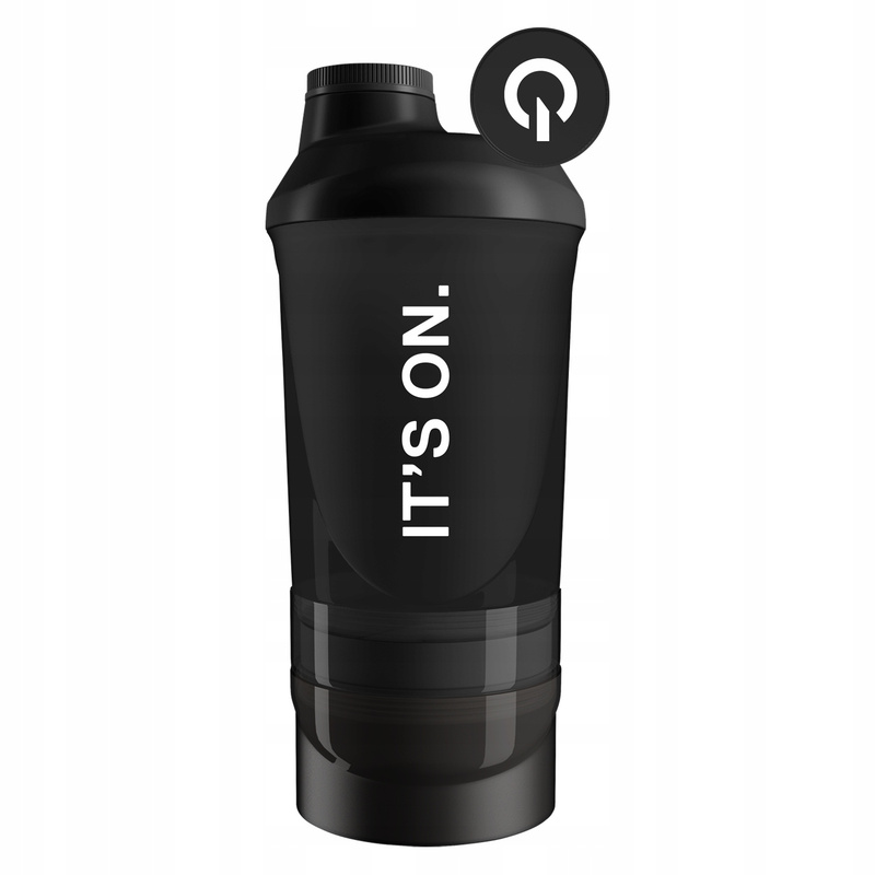 QNT 600ml+350ml Crni Shaker s Posudom za Dodatke i Mješalicom - Idealno za Teretanu i Fitness - Slika 2