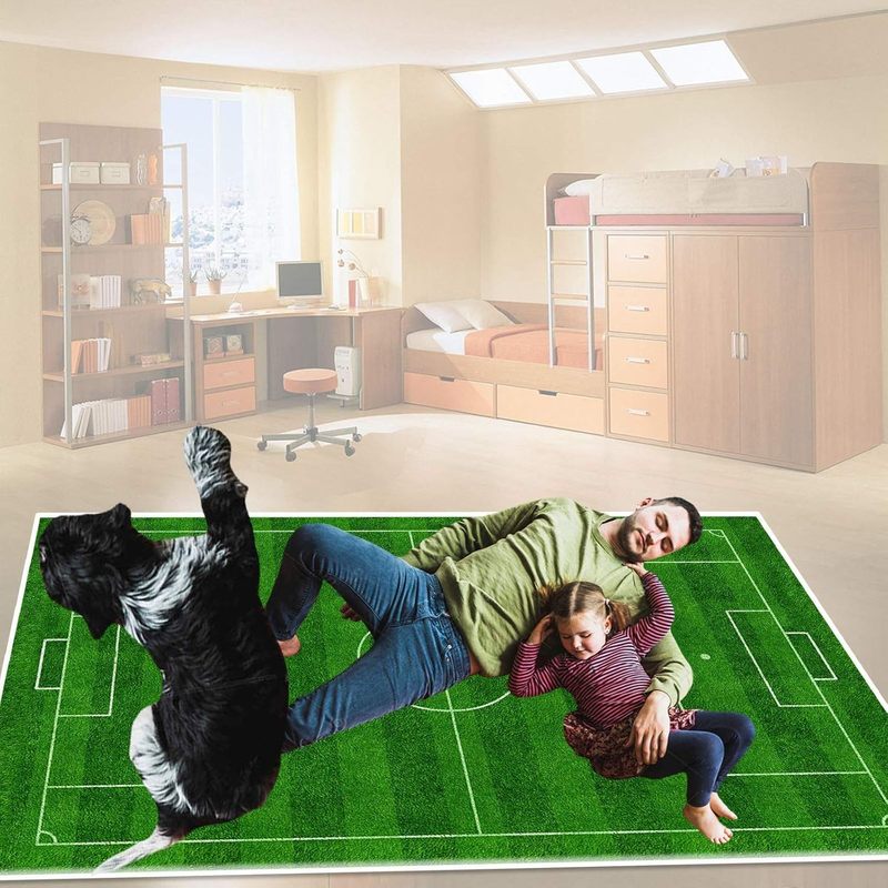 Podloga za igru za djecu 160×230 cm s temom nogometnog terena, debljine 6 mm, mekani edukativni tepih s protukliznom podlogom za dječju sobu, spavaću sobu i igraonicu. - Slika 2