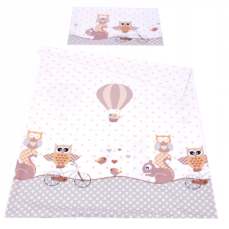 BabyLux 4-dijelni set posteljine za bebe 120x60cm & 120x90cm - 100% pamuk, uključuje navlaku za poplun, jastučnicu, rubnik, plahtu s gumicom - bež dizajn sova - Slika 2