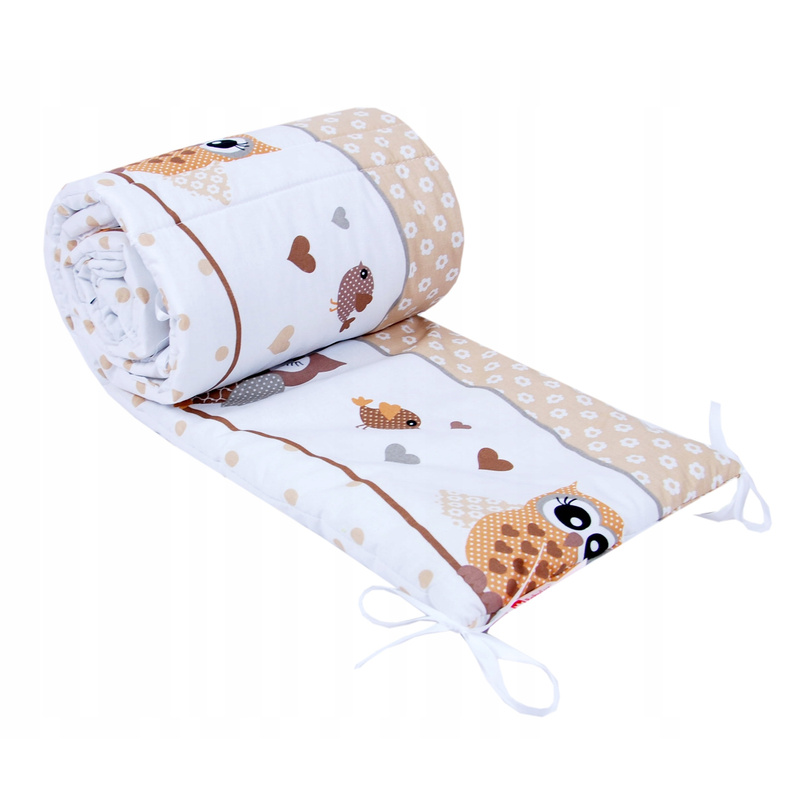 BabyLux 4-dijelni set posteljine za bebe 120x60cm & 120x90cm - 100% pamuk, uključuje navlaku za poplun, jastučnicu, rubnik, plahtu s gumicom - bež dizajn sova - Slika 4