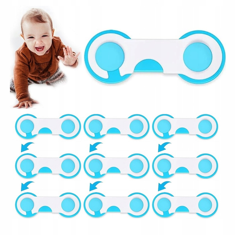 10-Komadni Bijeli i Plavi Sigurnosni Brave za Ormare i Ladice s Jakim Ljepilom za Zaštitu Djece