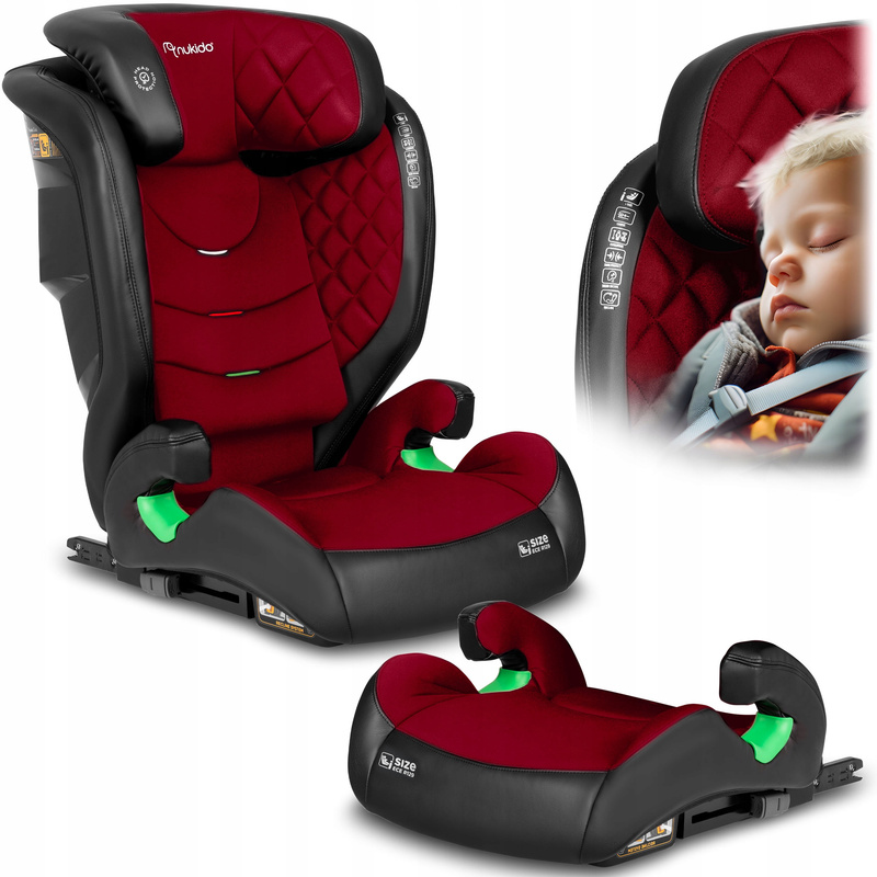 Nukido Louis i-Size Auto Sjedalica 15-36kg ISOFIX, 100-150cm Visina, 4-12 Godina, Crvena, Podesivi Naslon za Glavu i Nagib, Pranje Navlake, Bočna Zaštita od Udarca