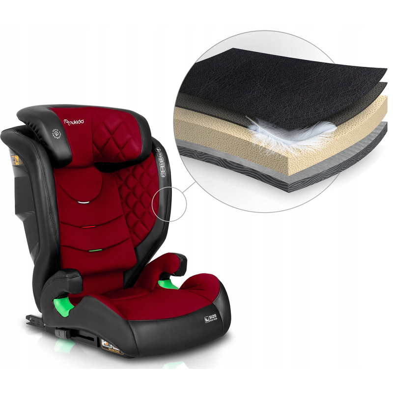Nukido Louis i-Size Auto Sjedalica 15-36kg ISOFIX, 100-150cm Visina, 4-12 Godina, Crvena, Podesivi Naslon za Glavu i Nagib, Pranje Navlake, Bočna Zaštita od Udarca - Slika 5
