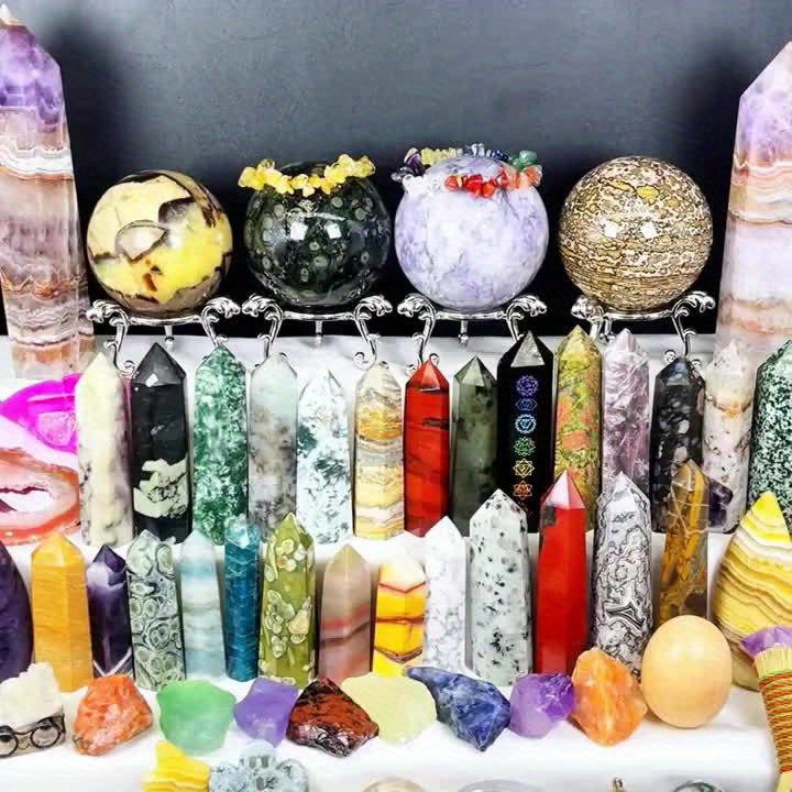 Luksuzna Kristalna Poklon Kutija s Različitim Oblicima Kula, Kugli i Velikim Sintetičkim Draguljima – Idealno za Ljubitelje Kristala i Početnike, Savršeno za Halloween i Uskršnji Ukras Doma, Kristalni Pokloni - Slika 6