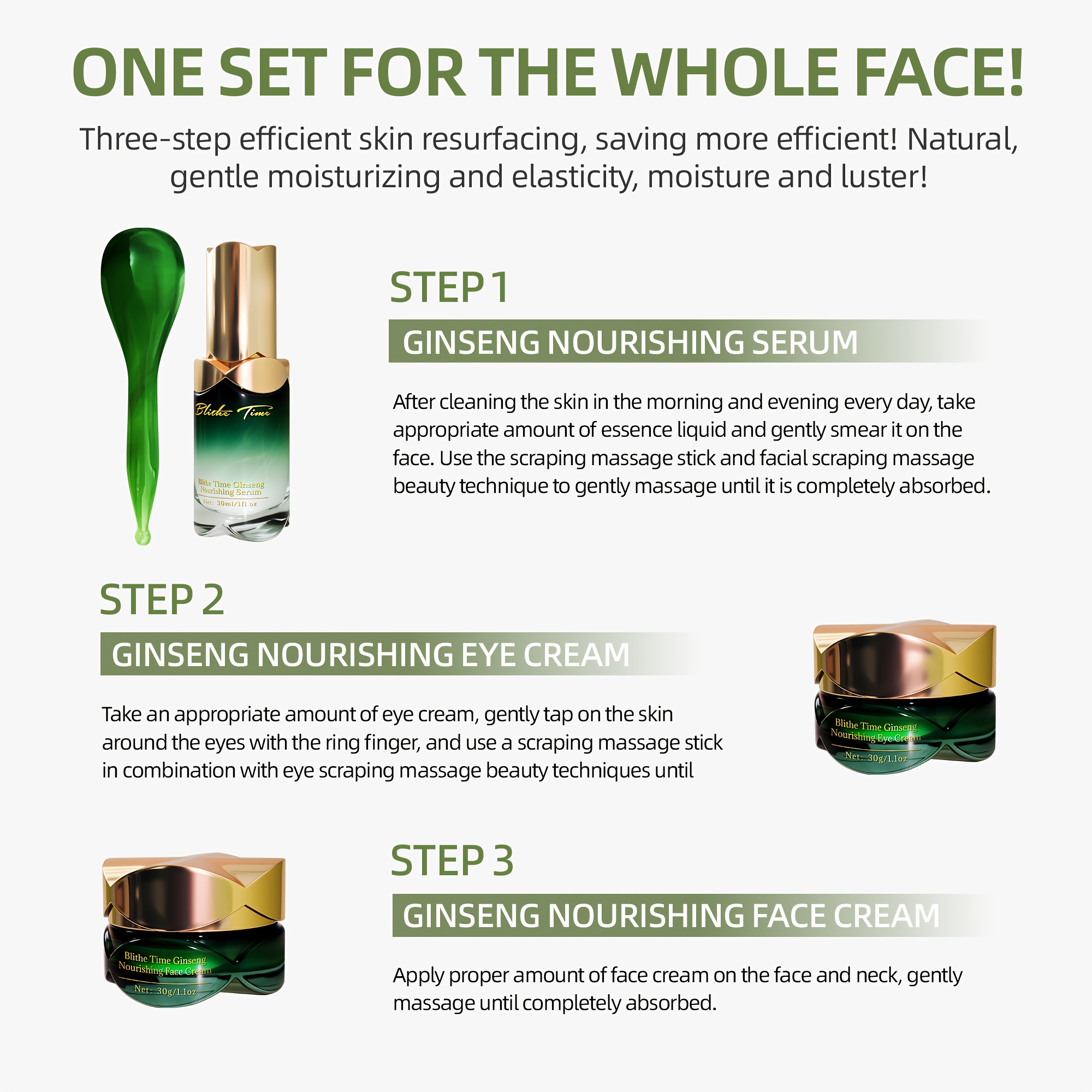 Blithe Time GINSENG HRANJIVI SET OD 4 KOMADA, SADRŽI KREMU ZA LICE, KREMU ZA OČI, ULJE ZA LICE, ŠTAPIĆ ZA MASAŽU LICA, SADRŽI EKSTRAKT KORENJA GINSENGA I DRUGE BILJNE EKSTRAKTE, ZATEŽUJE SVJETLO BEŽ TON, SET ZA NJEGU KOŽE ZA ŽENE, ČINI SVJETLO BEŽ TON MLAĐIM - Slika 10