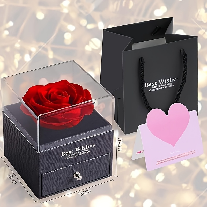 MONODEAL Vječna prava ruža, s ogrlicom I Love You, 100 jezika, prave ruže, cvjetni nakit, poklon kutija, ruža, romantična za vo, Majčin dan, Božić, rođendanski pokloni za nju - Slika 2