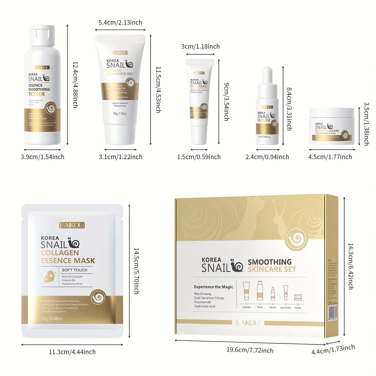 LAIKOU Korejski set za njegu kože sa puževim sluzom, tonik, serum zračnosti, krema oko očiju, crema lica, gelišteće sredstvo, 20 komada maska za licе, dubinska hidratacija, poklon za Valentinovo ili rođendan - Slika 5
