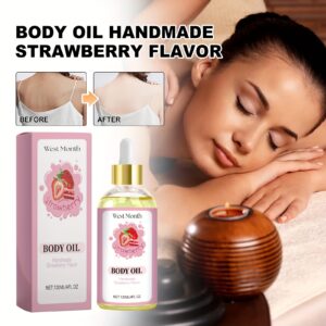 Ulje za hidrataciju tijela s mirisom jagode, hranjivo i omekšavajuće svjetlo bež boja, masaža cijelog tijela