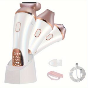 Ženski epilator za lice s tri glave | Punjivi, pametni boja riže ruža, oštrice od nehrđajućeg čelika, USB punjenje, marka HATTEKER, set tri u jedan za podplatice i intimno čišćenje, rođendanski poklon za djevojku, ceremonija za odrasle