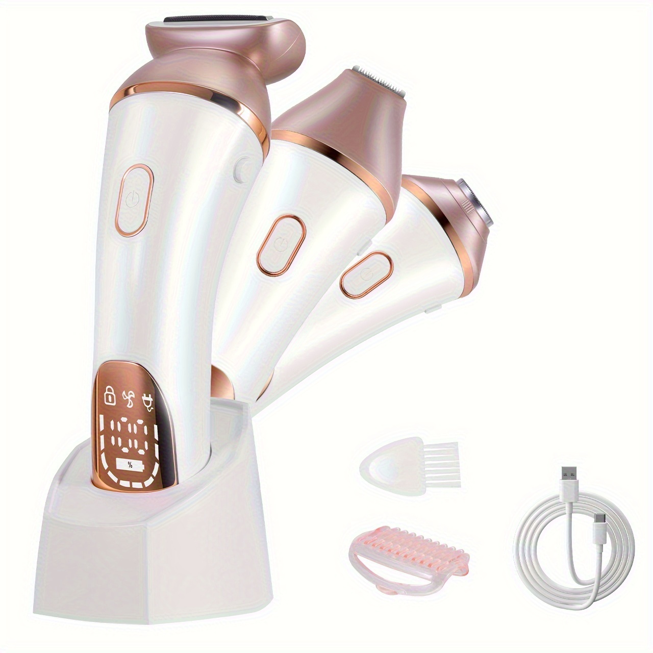 Ženski epilator za lice s tri glave | Punjivi, pametni boja riže ruža, oštrice od nehrđajućeg čelika, USB punjenje, marka HATTEKER, set tri u jedan za podplatice i intimno čišćenje, rođendanski poklon za djevojku, ceremonija za odrasle