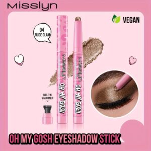 MIISLYN 4-u-1 Kremasti Sjenilo u Stiku - Nude Glam s Ugrađenim Oštračem, Veganska Formula za Cijeli Dan Trajanje, Jednostavna Primjena, Živopisni Dizajn, Glatak Nastup, Neophodan Šminka, Lako Nanošenje, Moderno Pakiranje, Izdržljivo, Za Zaposlene Profesionalce