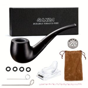 1 Komplet Ručno Izrađena Mongolska Lula od Hrastovog Drveta - Dvotonska Crna/Smeđa Trajna Pušaća, Metalik, Otporna na Visoke Temperature, Potpuni Poklon Set s Torbicom i Luksuznom Prezentacijom (Idealan za Pilece, Raskošni Dar)