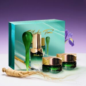 4 komada Blithe Time Ginseng Set za njegu kože s ekstraktom korijena ginsenga - Hidratantni i učvršćujući gel za lice, putne veličine (veliki kapacitet), za sve svijetle bež tipove, gel za žene, luksuzni set za njegu kože kao poklon