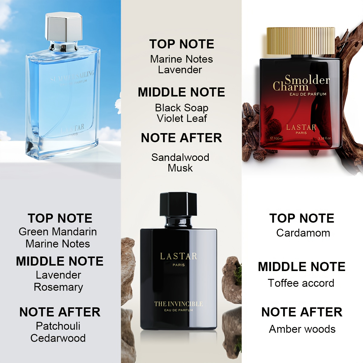 LASTAR Set parfema s feromonima, 100ml+50ml+50ml, Toffee, Amber Wood i Lavender, Violet i Rosemary, Cedarwood, Mature, Sunny and Alluring kombinacija parfema, Poklon pakiranje, Iznenađenje parfemsko poklon, Set parfema za žene, Parfemi - Slika 5