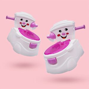 1 komad Dječji WC za obuku s nasmiješenim licem i simuliranim ispiranjem - Slatka stolica za obuku na nošu, čvrsti PP, uklonjivi poklopac - za kućnu upotrebu, pomagalo za obuku na nošu (Roza/Bijela)
