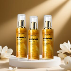 3 komada Blithe Time Luminous ulje za tijelo - Sjajna svijetlo bež formula za hidrataciju kose, svjetlucava šminka za tijelo za zabave, događaje, osjetljiva svijetlo bež boja, pojačivač hidratacije i sjaja (3 komada u pakiranju)