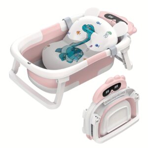 Kada za bebe s dinosaurima, sklopiva PP protuklizna kada za kupanje s jastučićem za podršku, sklopiva kada za novorođenčad i malu djecu od 0-24 mjeseca, poklon za Noć vještica, Božić, Novu godinu i Dan zahvalnosti, Zabavna Baby Shower,Igrački dizajn,Lagani materijal,Protuklizna površina,Novi