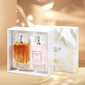 Poklon kutija ženski parfem u spreju, 2 bočice s različitim mirisima, dizajn staklene bočice, jednostavno i elegantno, svjež i dugotrajan miris, nježno i elegantno, prikladno za razne prilike, za vašu partnericu, osobnu upotrebu, Dan majki, ukupno 100 ml