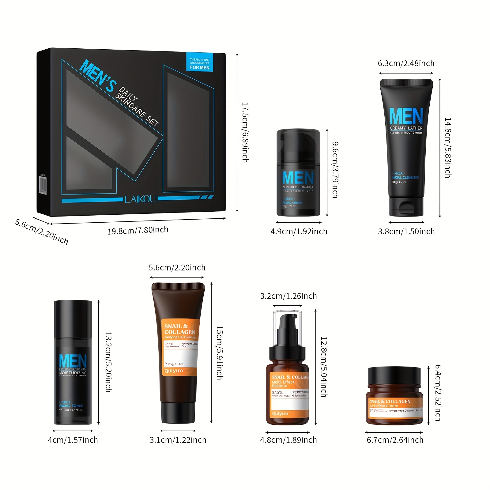 LAIKOU Korejski set za njegu kože s puževim sluzom - 9-proizvodna rutina (Essence od mucin 100ml, Piling/Tonik/Krema Dream) za muškarce i žene, osjetljivu i suhu beige njuštavnu kosmetiku, poklon za Valentinovo, svih tipova tena, azijska ljepota - Slika 5