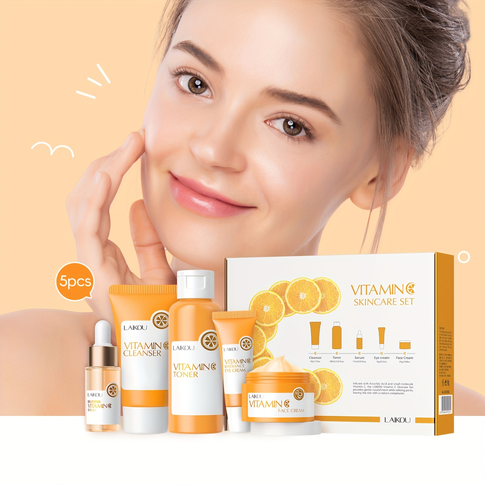 LAIKOU Vitamin C i Sakura Trešnjin Cvijet Svijetlo Bež Set za Njegu za Žene i Muškarce - Dnevni i Noćni Rutinski Komplet s Serumom Vitamina C za Posvjetljivanje i Sakura Proizvodima za Hidrataciju - Prikladno za Sve Tipove Svijetlo Bež Kože (Osjetljiva, Suha, Masna) - Idealno - Slika 8