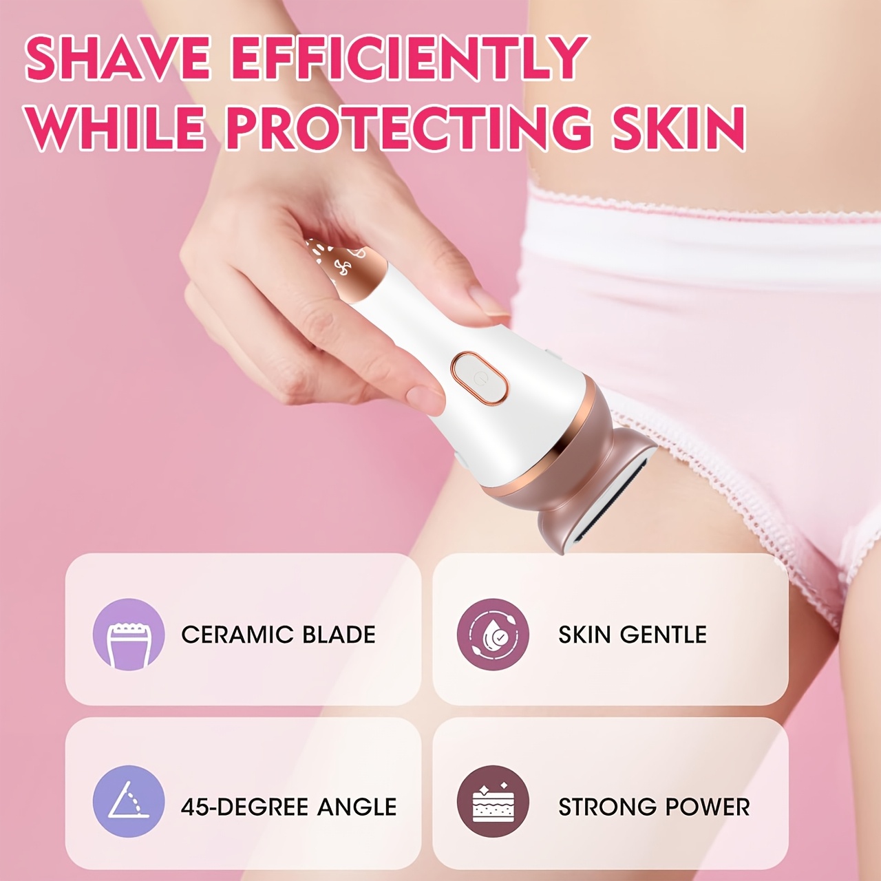 Ženski epilator za lice s tri glave | Punjivi, pametni boja riže ruža, oštrice od nehrđajućeg čelika, USB punjenje, marka HATTEKER, set tri u jedan za podplatice i intimno čišćenje, rođendanski poklon za djevojku, ceremonija za odrasle - Slika 6