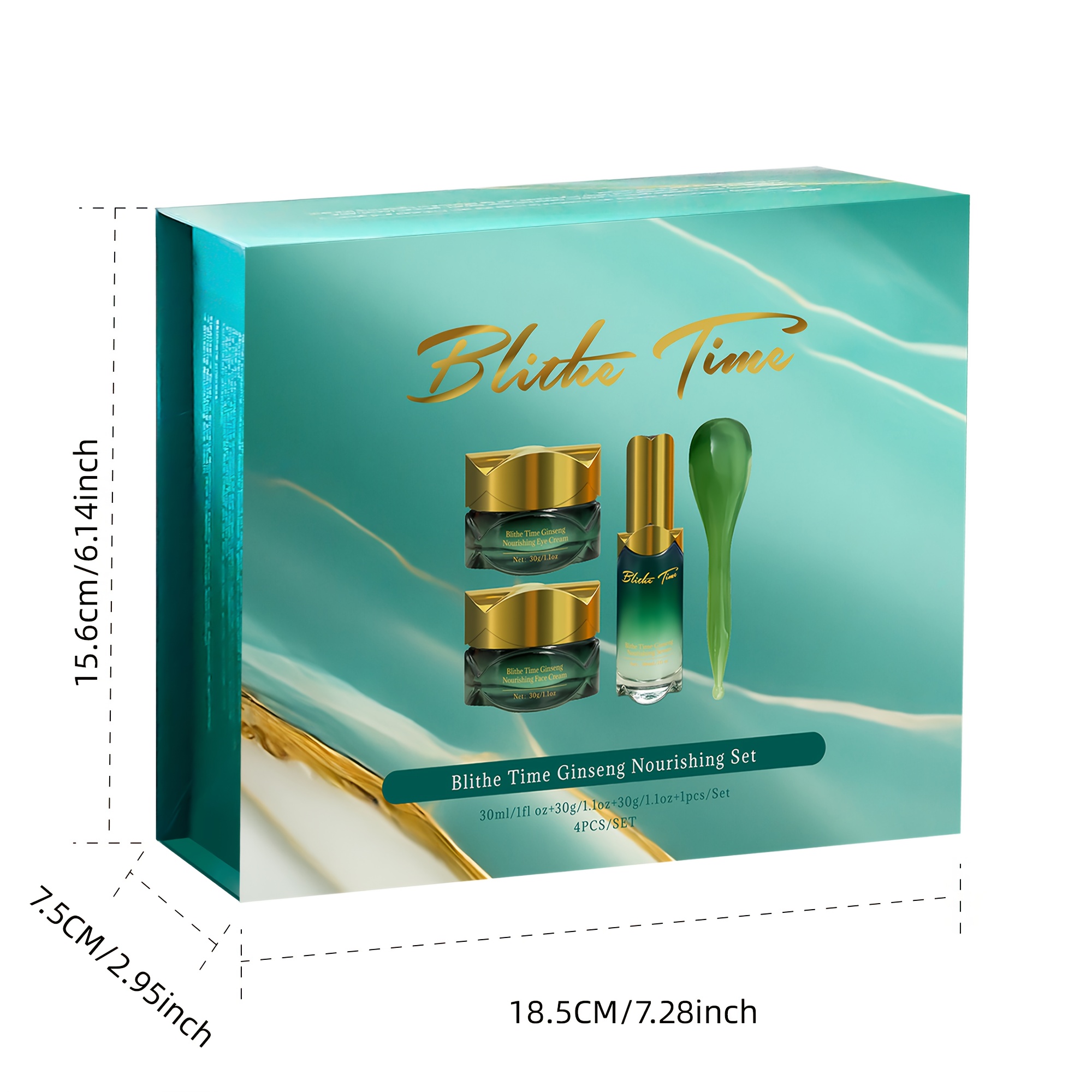 4 komada Blithe Time Ginseng Set za njegu kože s ekstraktom korijena ginsenga - Hidratantni i učvršćujući gel za lice, putne veličine (veliki kapacitet), za sve svijetle bež tipove, gel za žene, luksuzni set za njegu kože kao poklon - Slika 4