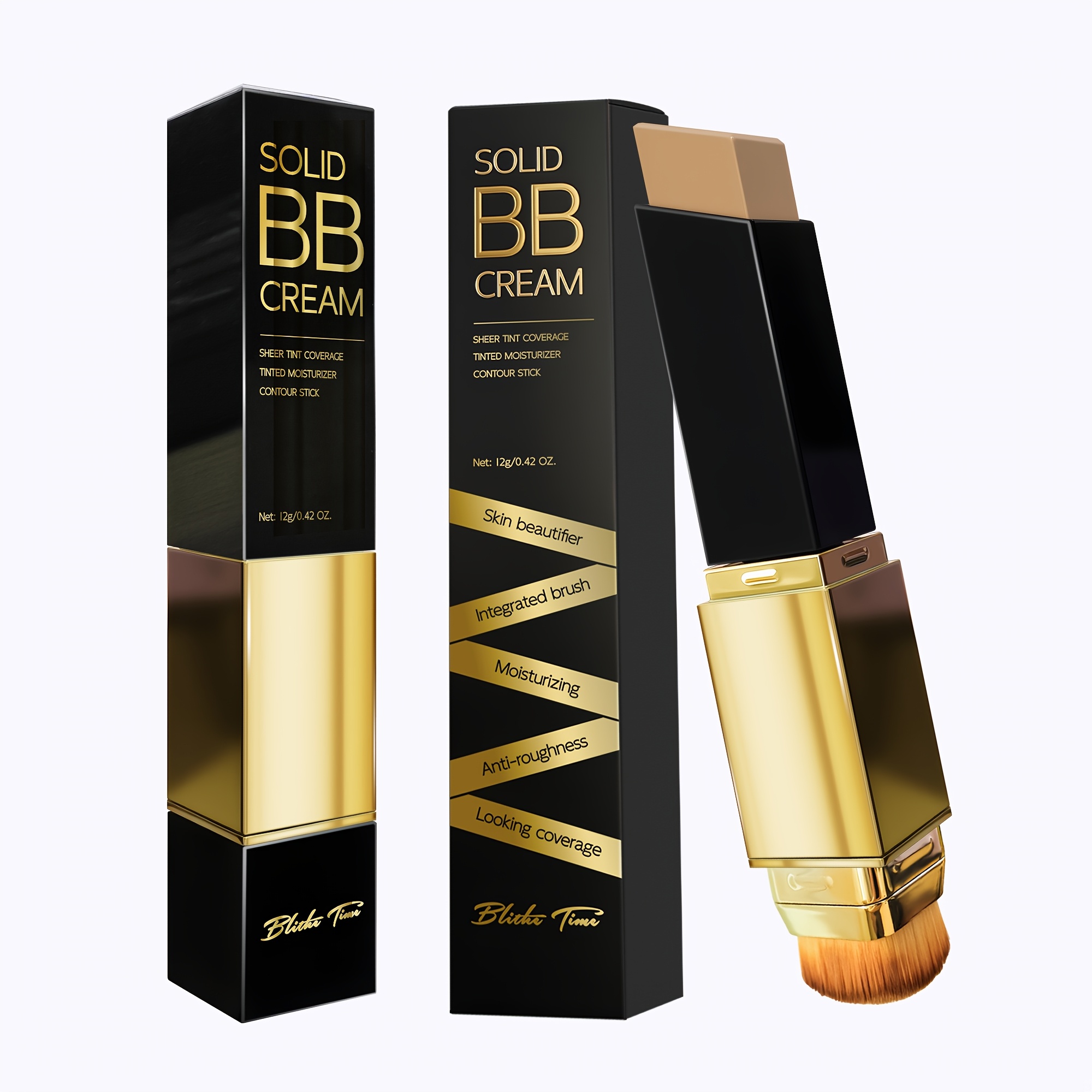 Blithe Time BB krema u stiku 12g/0.423 Fl.oz | Prirodni efekt šminke, zaštita od vode i znoja, učvršćivanje i kontrola masnoće, dvostruki stik s kistom za puder, prenosiva za putovanja