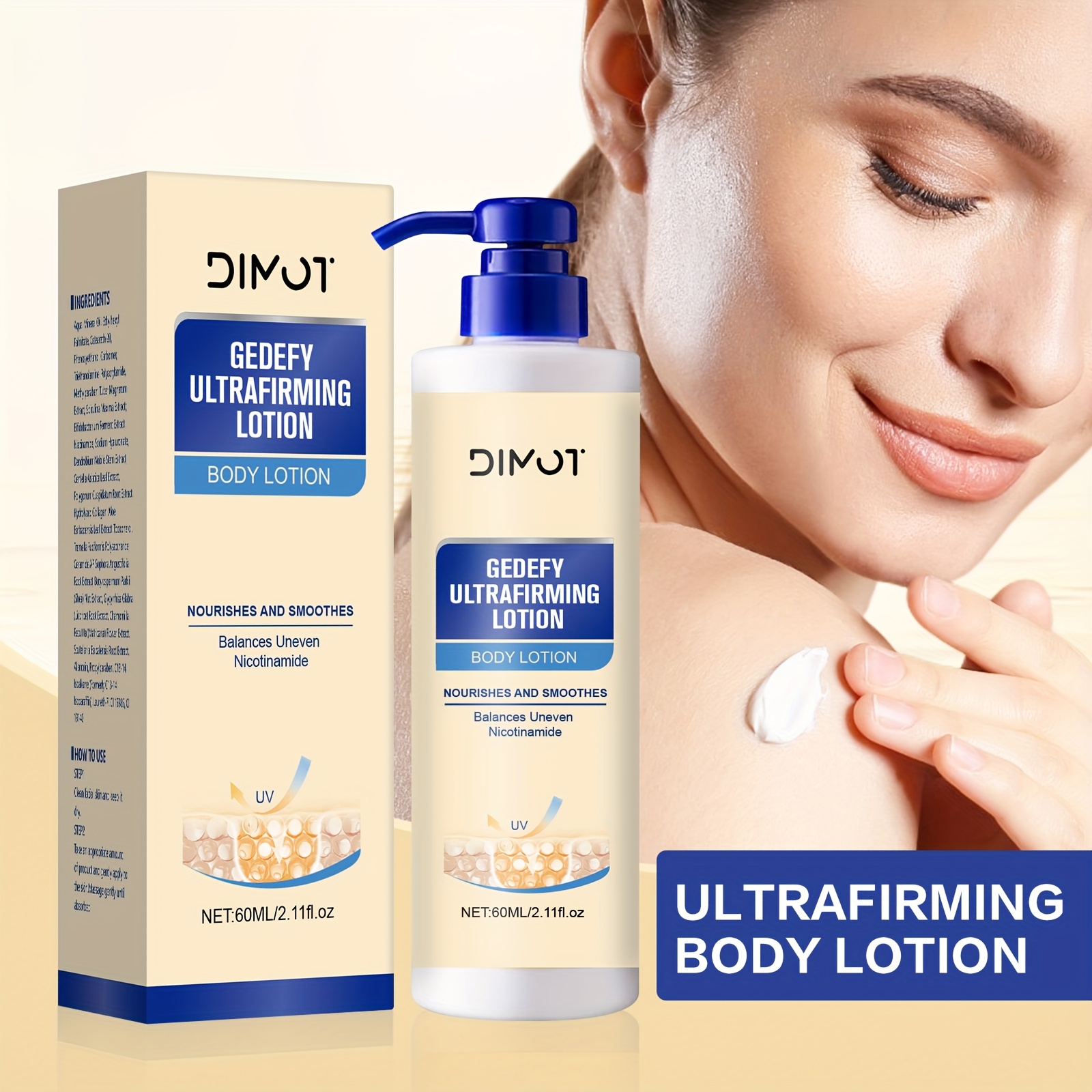 DIMOT 60ml Ultrafirming i Lifting Losion za Tijelo - Bez Mirisa, Bez Alkohola, Dnevna i Noćna Hidratacija za Sve Tipove Svijetlo Bež Kože, Ugladi Sitne Linije, Povećava Elastičnost, Vlaži, Elegantno Pakiranje, Premium Njega Kože, Ženska Njega, Rutina Njege, Moderna Njega, Formula bez Alkohola - Slika 5