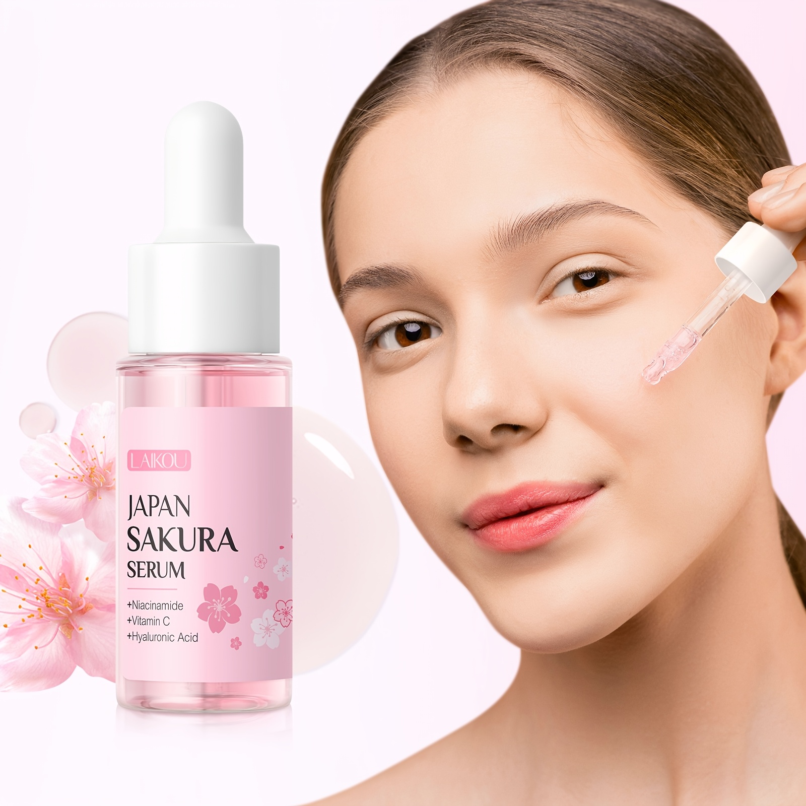 LAIKOU Sakura Poklon Kutija 7-dijelni Set za Njegu Kože, Niacinamid za Posvjetljivanje Protiv Otpadanja, Serum, Krema za Hidrataciju Lica, Krema za Oči, Tonik, Blago Čišćenje Lica, s Četkom za Kosu i Gumicom za Kosu, Rođendanski i Božićni Pokloni - Slika 5