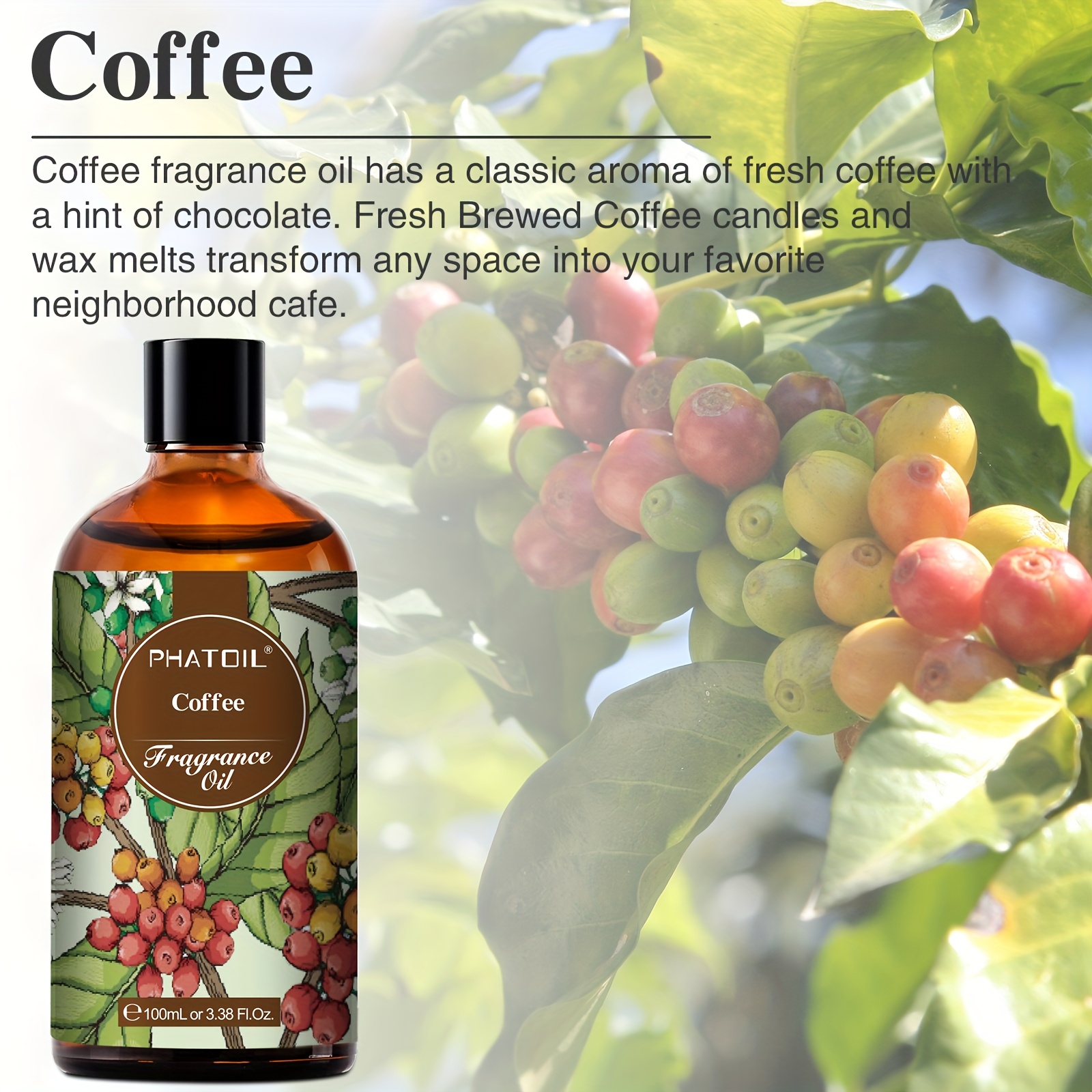 PHATOIL 1 kom 100 ml/3.38 Fl.Oz ulja s mirisom kave - za difuzore, ovlaživače, izradu svijeća - savršen poklon za ljubavniku, obitelj, prijatelje - Božićni pokloni, pokloni za vo, pokloni za Majčin dan - Slika 4