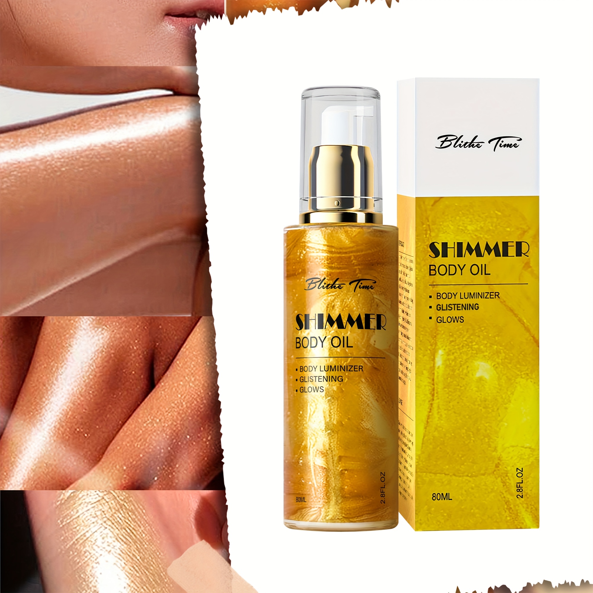 3 komada Blithe Time Luminous ulje za tijelo - Sjajna svijetlo bež formula za hidrataciju kose, svjetlucava šminka za tijelo za zabave, događaje, osjetljiva svijetlo bež boja, pojačivač hidratacije i sjaja (3 komada u pakiranju) - Slika 3