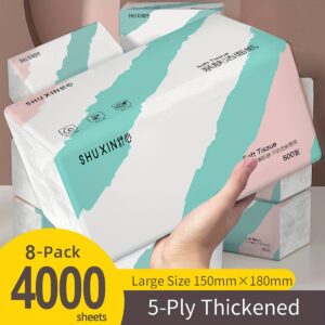 8 pakiranja (4000 listova) velikih zadebljanih maramica za lice - izdržljive 5-slojne mekane i visoko upijajuće vlažne/suhe maramice, bez parfema i za osjetljivu kožu, bež boje, prijenosna kutija za dom, salon, putovanja - bez ostataka