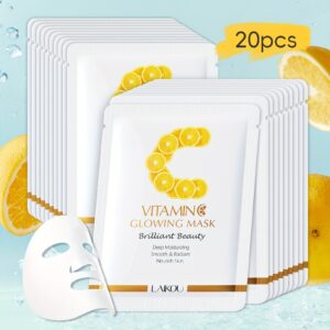 20 komada Vitamin C Sheet Face Mask - Hidratantna maska za lice za sve tipove kože, poklon za vo, Novu godinu, rođendan i Majčin dan