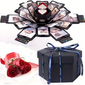 Ručno izrađena uradi sam 6-strana eksplozivna kutija sa skrivenim pretincem za iznenađenje i okvirima za fotografije - Višeslojna sklopiva kutija za darove za vjenčanja, rođendane, Božić, Valentinovo - Album za uspomene (Papirnata izrada za s i)