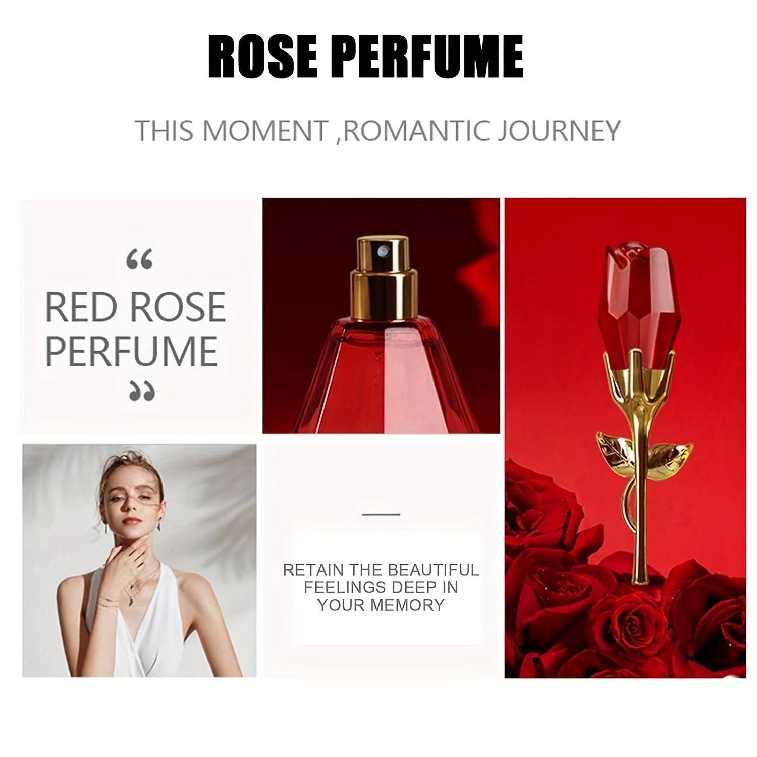 Ženski parfem u obliku ruže - Dugotrajan 12H svjež cvjetni miris, elegantan crveni i zlatni luksuzni dizajn, Midnight Rose/Paris Love Series, idealan poklon za vo i blagdane, siguran za osjetljivu kožu, uključena elegantna poklon kutija (tekući parfem) - Slika 5
