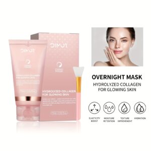 75ml DIMOT Kolagen Noćna Maska za Lice s Četkicom - Noćna Hidratacija i Kolagen, Nježna Formula Pogodna za Sve Svijetle Bež Tipove, Hidratantna Maska za Bore i Svijetle Bež, s Aplikator Četkicom (Bez Oštrih Kemikalija)