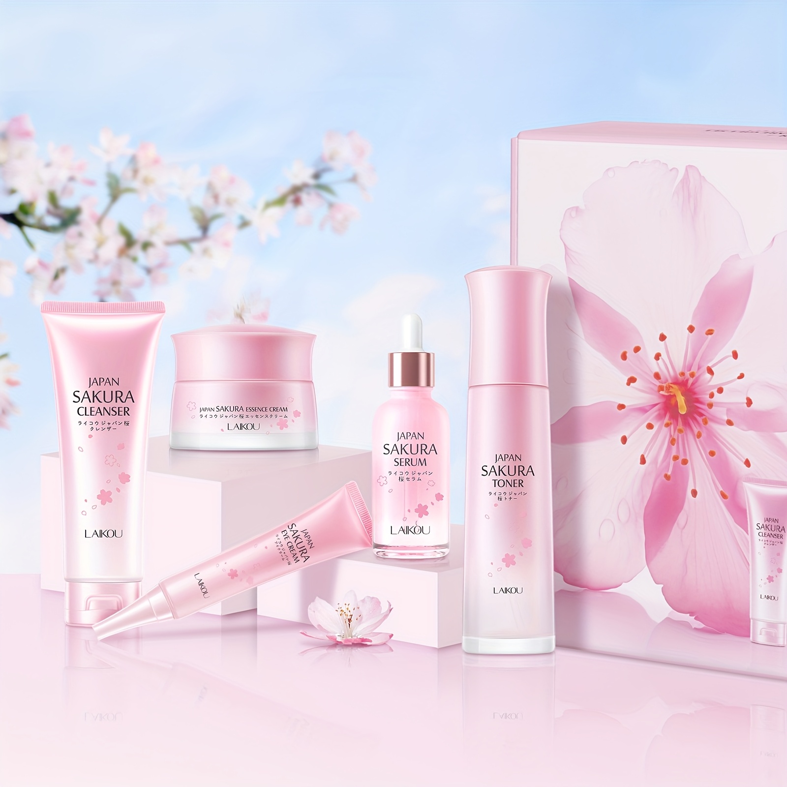 Poklon set za svakodnevnu njegu kože Sakura, uključuje gel za pranje lica 100g, tonik 120ml, serum 30ml, kremu za područje oko očiju 30g, dnevnu i noćnu masku za lice 50g, duboko hidratantno - Slika 7