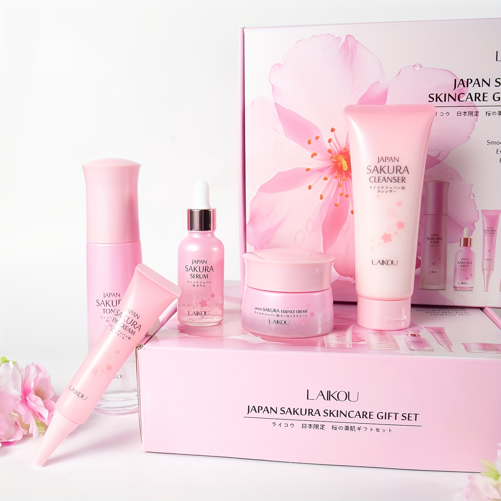 Poklon set za svakodnevnu njegu kože Sakura, uključuje gel za pranje lica 100g, tonik 120ml, serum 30ml, kremu za područje oko očiju 30g, dnevnu i noćnu masku za lice 50g, duboko hidratantno - Slika 3