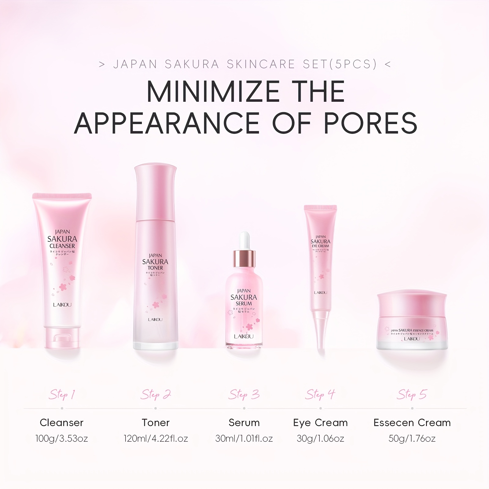 Poklon set za svakodnevnu njegu kože Sakura, uključuje gel za pranje lica 100g, tonik 120ml, serum 30ml, kremu za područje oko očiju 30g, dnevnu i noćnu masku za lice 50g, duboko hidratantno - Slika 5
