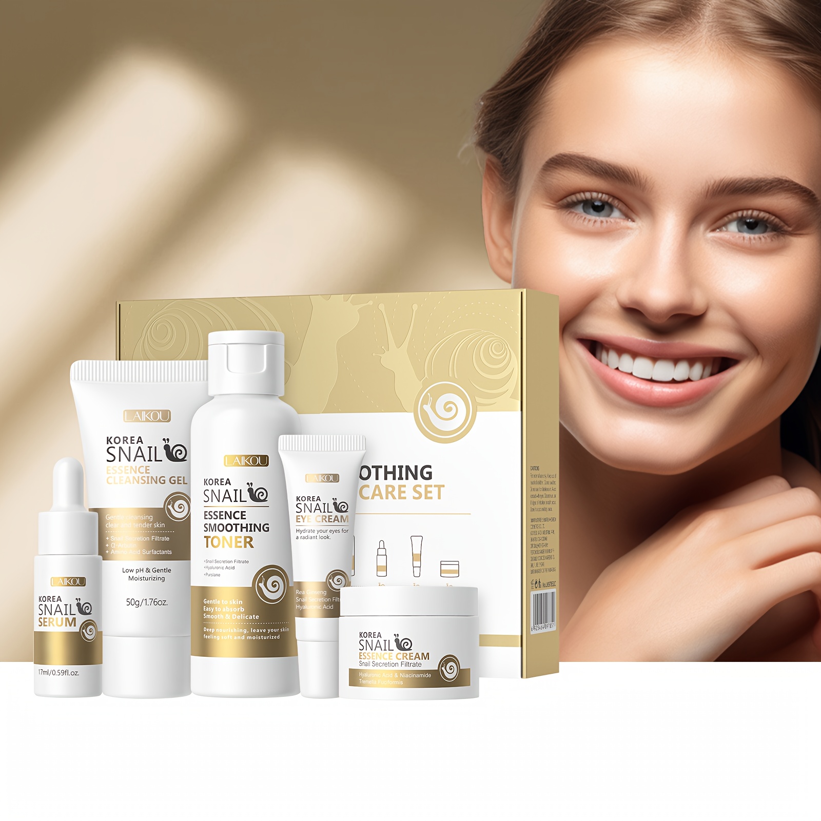 LAIKOU Korejski set za njegu kože sa puževim sluzom, tonik, serum zračnosti, krema oko očiju, crema lica, gelišteće sredstvo, 20 komada maska za licе, dubinska hidratacija, poklon za Valentinovo ili rođendan - Slika 2